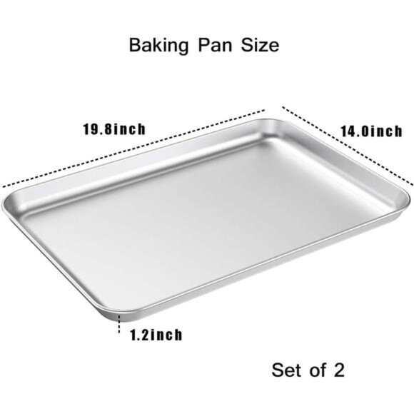 Baking Sheet Set of 2, Wildone Stainless Steel Baking Tray Cookie Pan - Picture 2 of 8